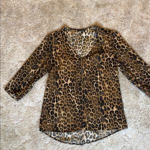 Express Zip-Front 3/4 Sleeve Cheetah Blouse Size S